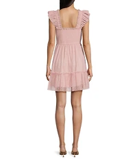 Blu Pepper Lace Smocked Square Neck Sleeveless Tiered Mini Dress