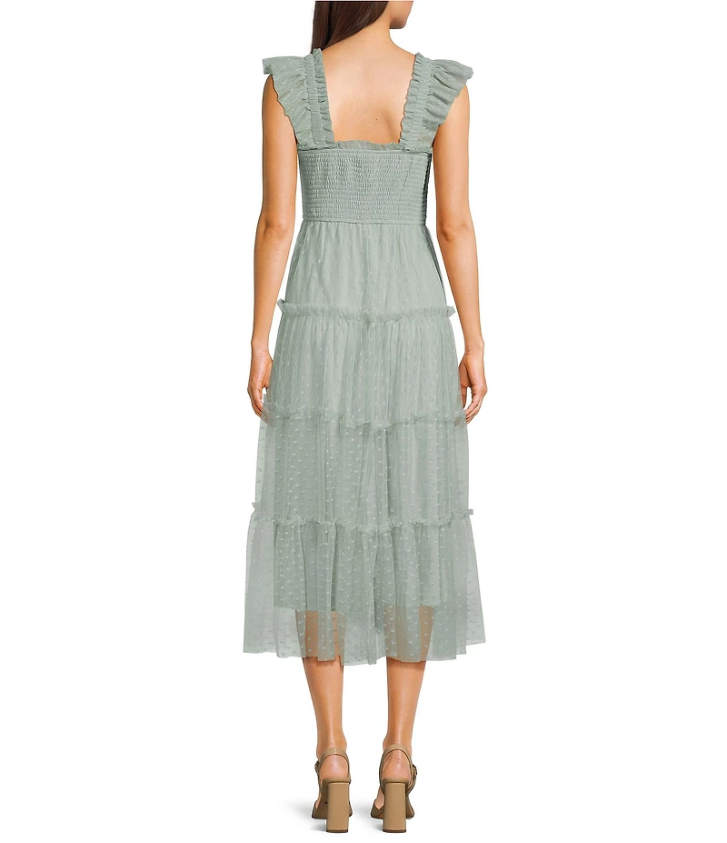 Blu Pepper Lace Square Neck Sleeveless Tiered Midi Dress