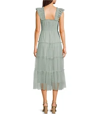Blu Pepper Lace Square Neck Sleeveless Tiered Midi Dress