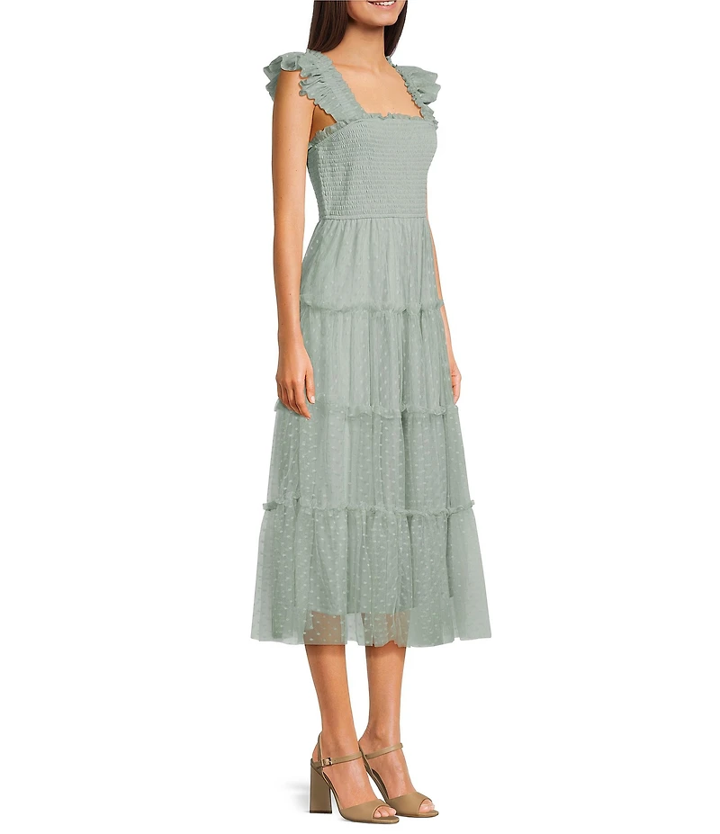 Blu Pepper Lace Square Neck Sleeveless Tiered Midi Dress