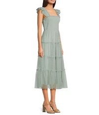 Blu Pepper Lace Square Neck Sleeveless Tiered Midi Dress