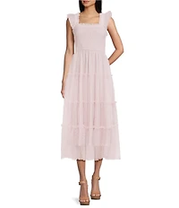 Blu Pepper Lace Square Neck Sleeveless Tiered Midi Dress