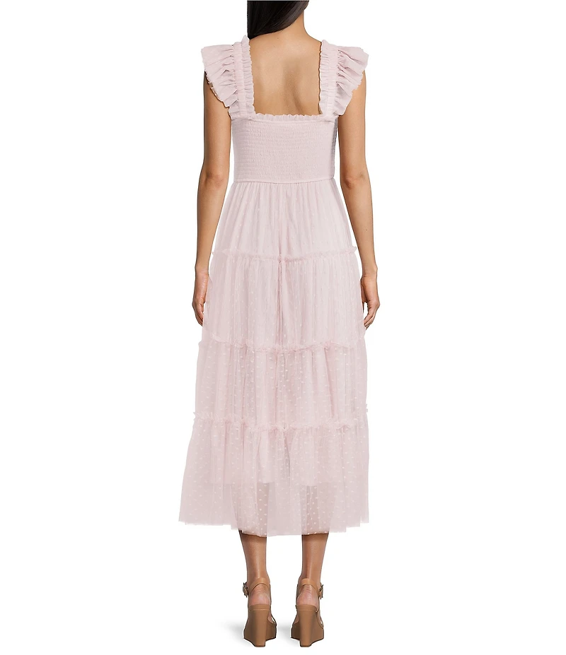 Blu Pepper Lace Square Neck Sleeveless Tiered Midi Dress
