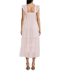 Blu Pepper Lace Square Neck Sleeveless Tiered Midi Dress