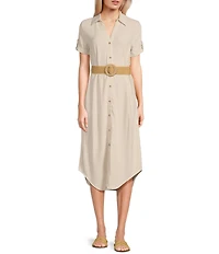 Blu Pepper Linen Blend Belated Shirt Dress