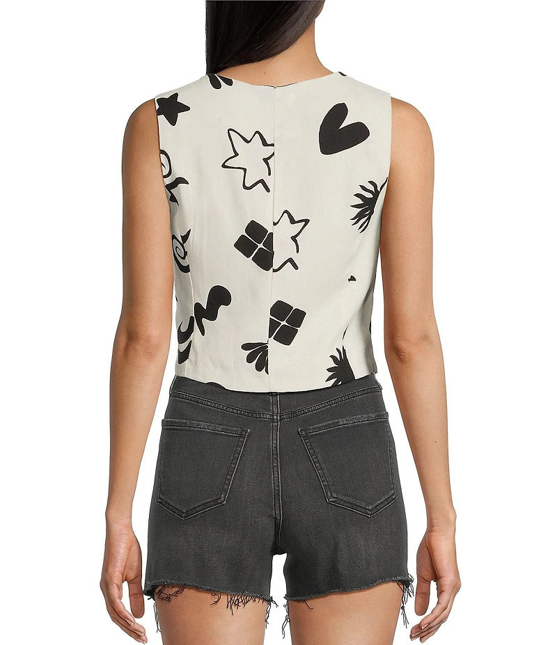 Blu Pepper Linen Blend Doodle Print Vest Top