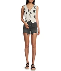 Blu Pepper Linen Blend Doodle Print Vest Top