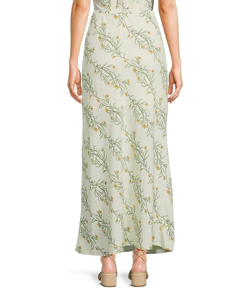Blu Pepper Linen Blend Floral Print Coordinating Maxi Skirt