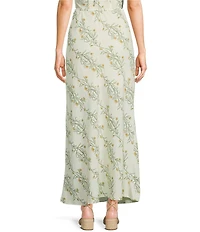 Blu Pepper Linen Blend Floral Print Coordinating Maxi Skirt