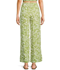 Blu Pepper Coordinating Linen Blend Floral Print High Waisted Wide Leg Pull-On Pants