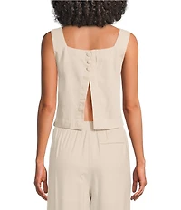 Blu Pepper Linen Blend Square Neck Button Back Coordinating Top