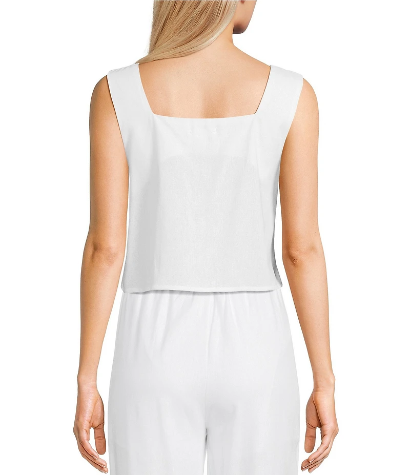 Blu Pepper Linen Blend Square Neck Cropped Coordinating Tank Top