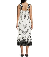 Blu Pepper Linen Blend Tie Strap V-Neck Button Front Dress