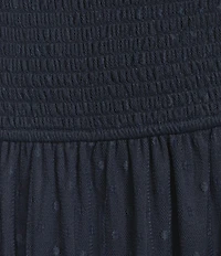 Blu Pepper Mesh Dot Square Neck Short Puff Sleeve Midi Dress