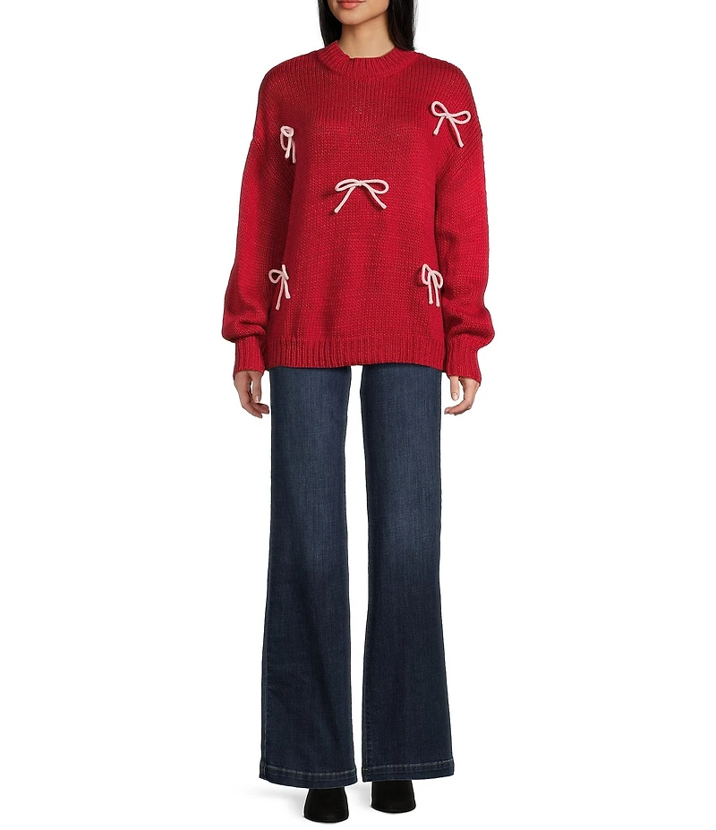 Blu Pepper Mock Neck Bow Detail Long Sleeve Sweater