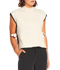 Blu Pepper Mock Neck Contrast Stitch Side Tie Sweater