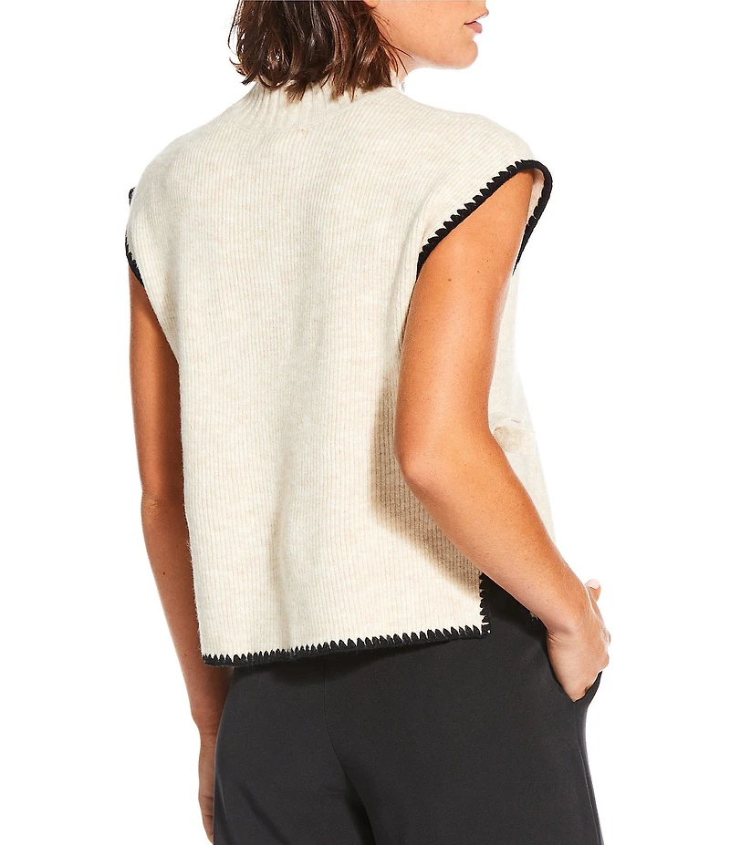 Blu Pepper Mock Neck Contrast Stitch Side Tie Sweater