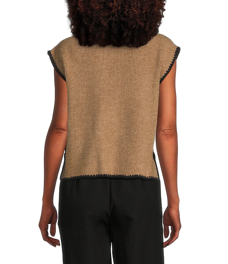 Blu Pepper Mock Neck Contrast Stitch Side Tie Sweater