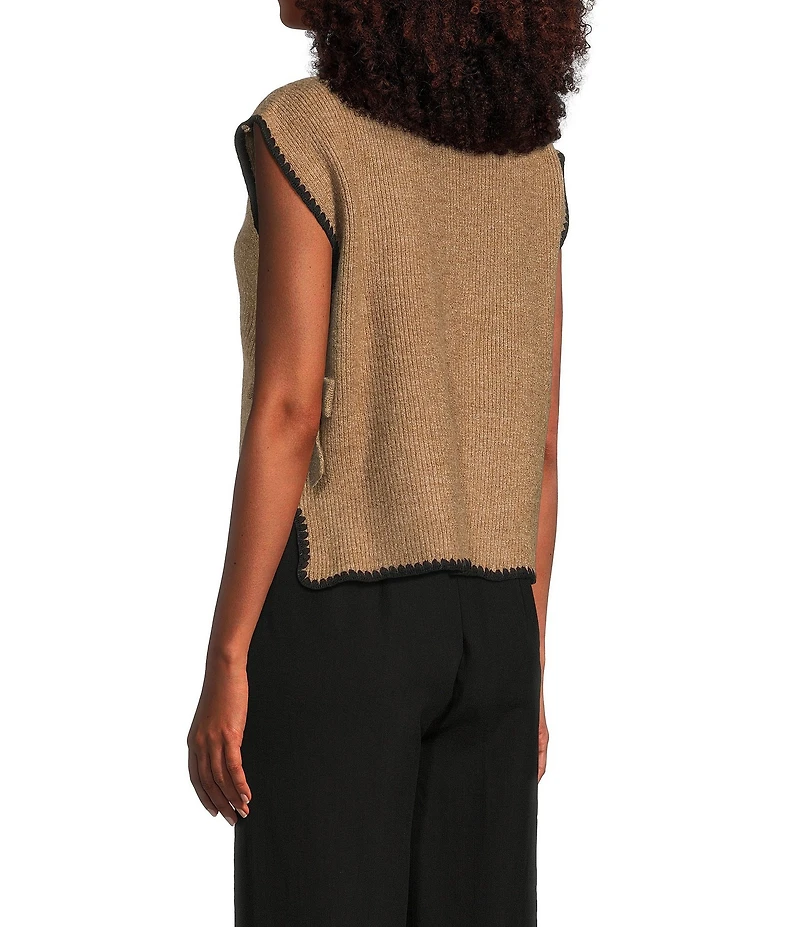 Blu Pepper Mock Neck Contrast Stitch Side Tie Sweater