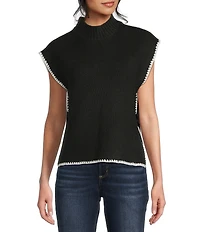 Blu Pepper Mock Neck Contrast Stitch Side Tie Sweater