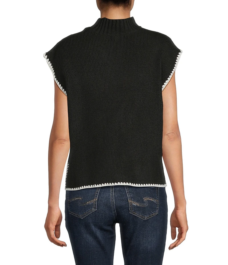 Blu Pepper Mock Neck Contrast Stitch Side Tie Sweater
