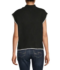 Blu Pepper Mock Neck Contrast Stitch Side Tie Sweater