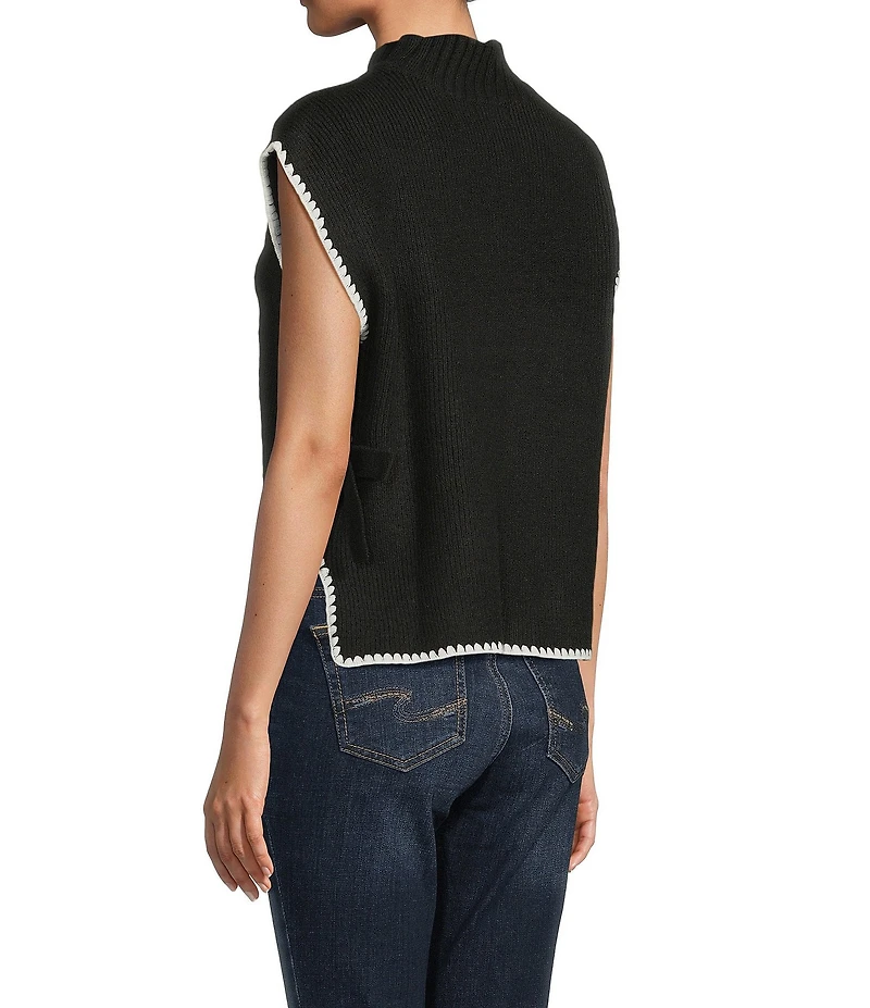 Blu Pepper Mock Neck Contrast Stitch Side Tie Sweater