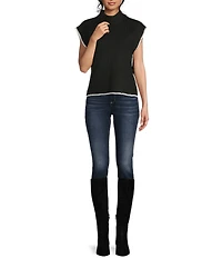 Blu Pepper Mock Neck Contrast Stitch Side Tie Sweater