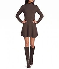 Blu Pepper Mock Neck Long Sleeve Flared Sweater Dress