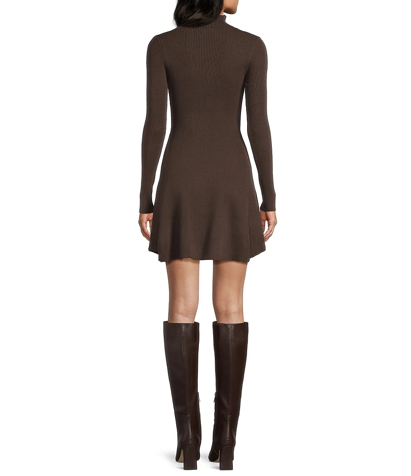 Blu Pepper Mock Neck Long Sleeve Flared Sweater Dress
