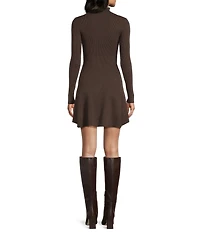 Blu Pepper Mock Neck Long Sleeve Flared Sweater Dress