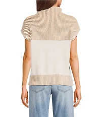 Blu Pepper Mock Neck Two Tone Short Cap Sleeve Sweater