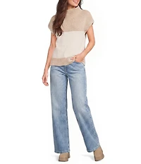 Blu Pepper Mock Neck Two Tone Short Cap Sleeve Sweater