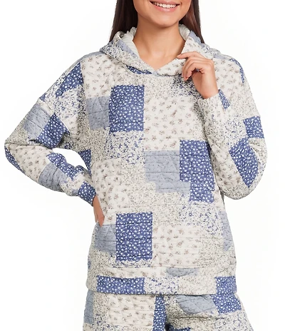 Blu Pepper Multi Floral Patchwork Printed Quilted Long Sleeve Coordinating Hoodie