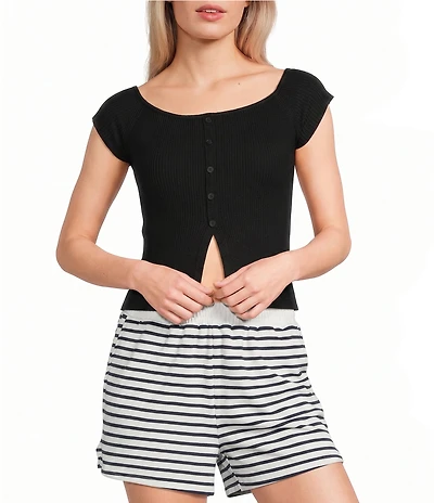 Blu Pepper Off The Shoulder Button Front Split Hem Knit Top