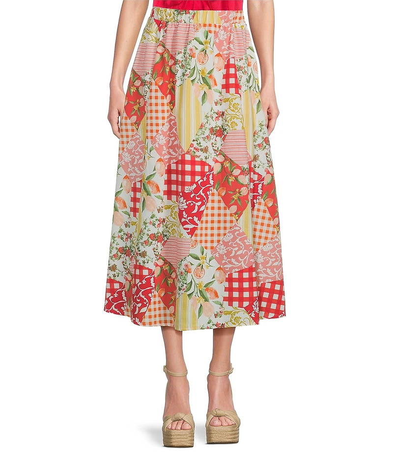 Blu Pepper Patchwork Floral Printed Midi Skirt