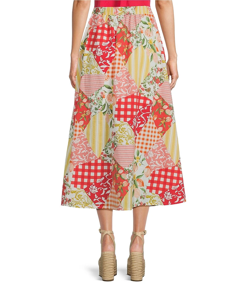 Blu Pepper Patchwork Floral Printed Midi Skirt