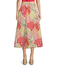 Blu Pepper Patchwork Floral Printed Midi Skirt