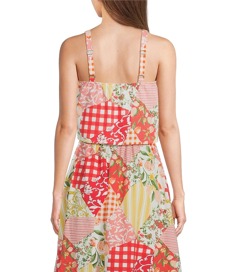 Blu Pepper Patchwork Floral Printed Square Neck Cropped Tank Top