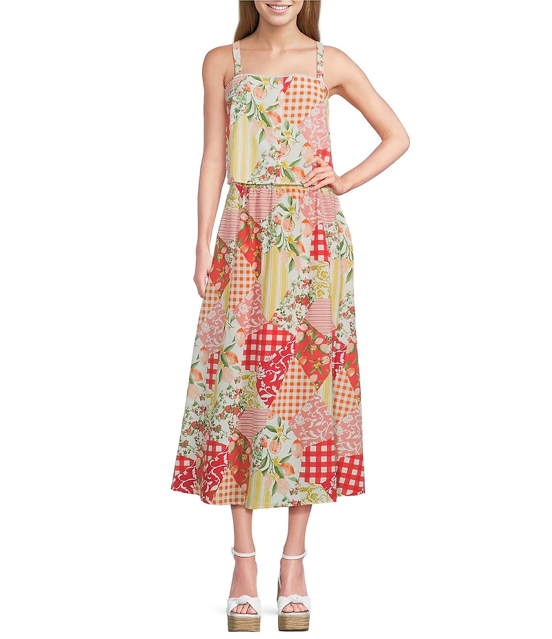 Blu Pepper Patchwork Floral Printed Square Neck Cropped Tank Top