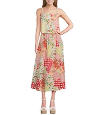 Blu Pepper Patchwork Floral Printed Square Neck Cropped Tank Top