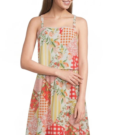 Blu Pepper Patchwork Floral Printed Square Neck Cropped Tank Top