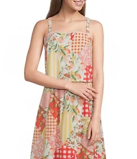 Blu Pepper Patchwork Floral Printed Square Neck Cropped Tank Top