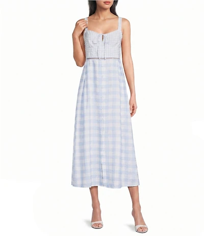 Blu Pepper Plaid Corseted Midi Dress