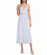 Blu Pepper Plaid Corseted Midi Dress