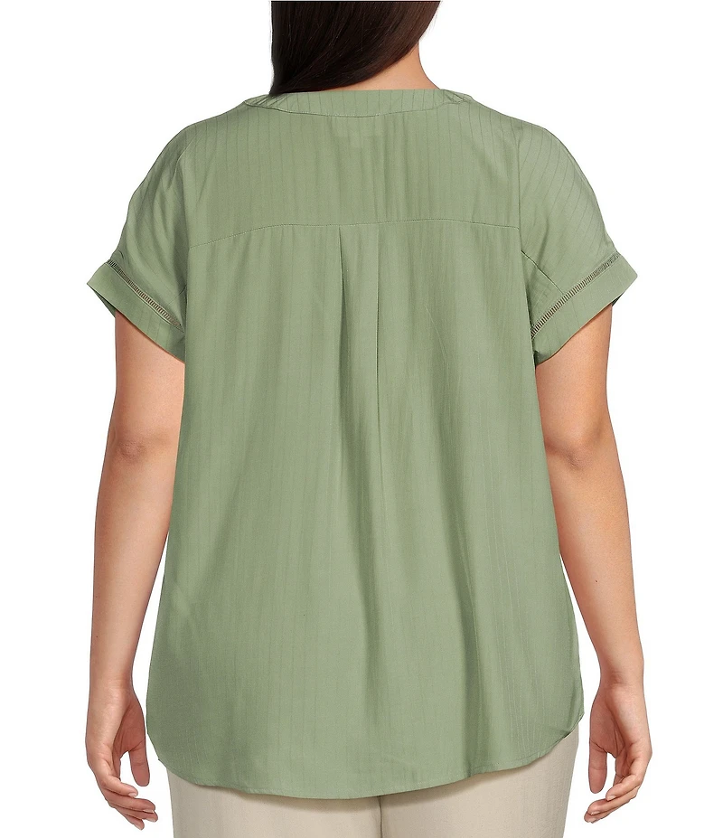 Blu Pepper Plus Short Sleeve Split V Neck Woven Blouse