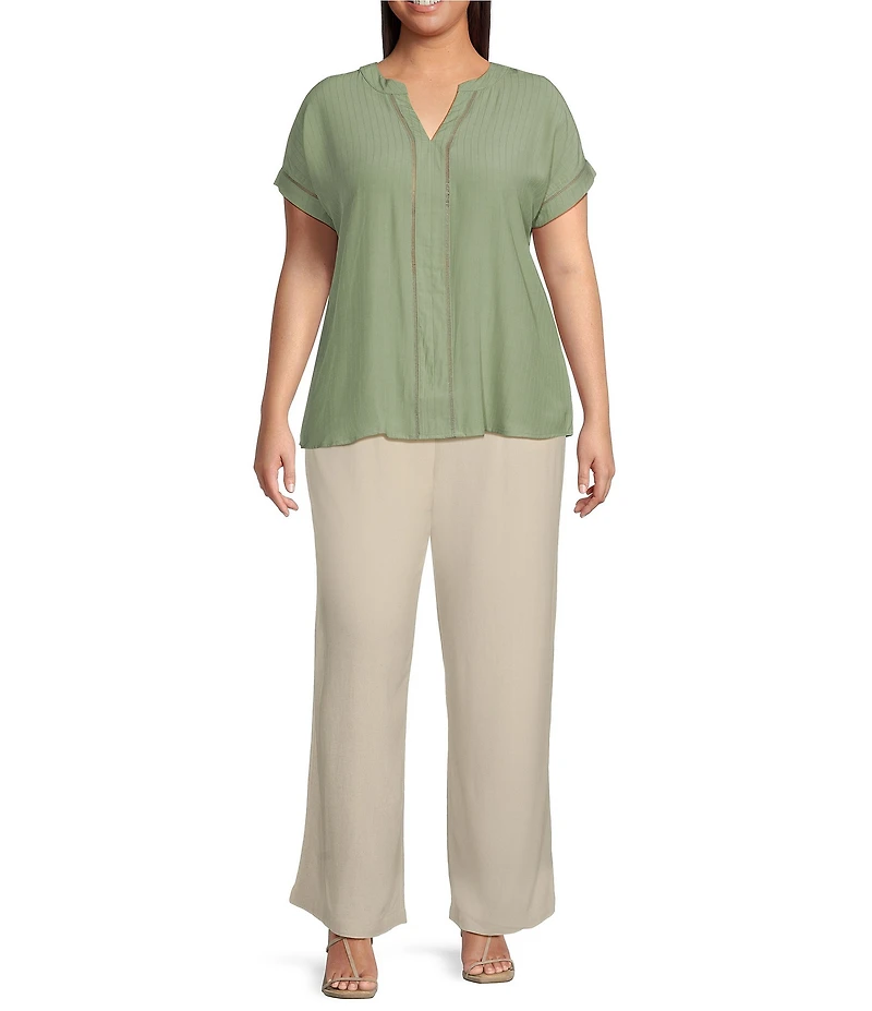 Blu Pepper Plus Short Sleeve Split V Neck Woven Blouse