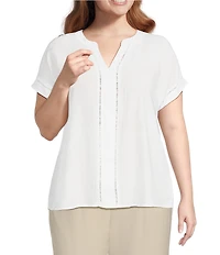 Blu Pepper Plus Short Sleeve Split V Neck Woven Blouse