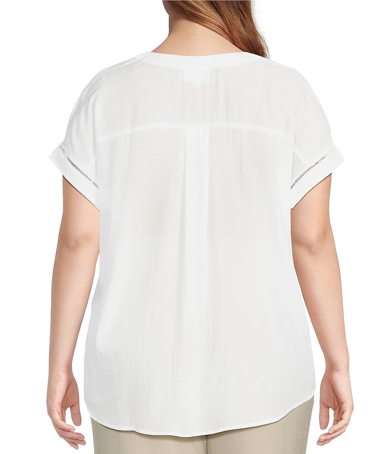 Blu Pepper Plus Short Sleeve Split V Neck Woven Blouse