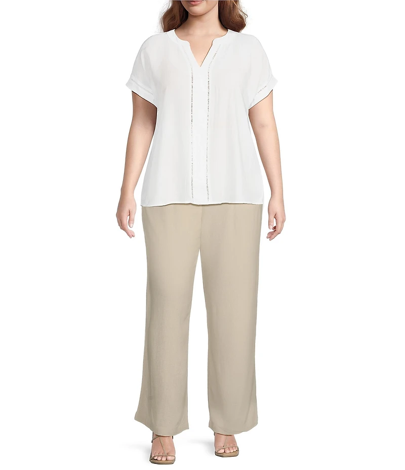 Blu Pepper Plus Short Sleeve Split V Neck Woven Blouse